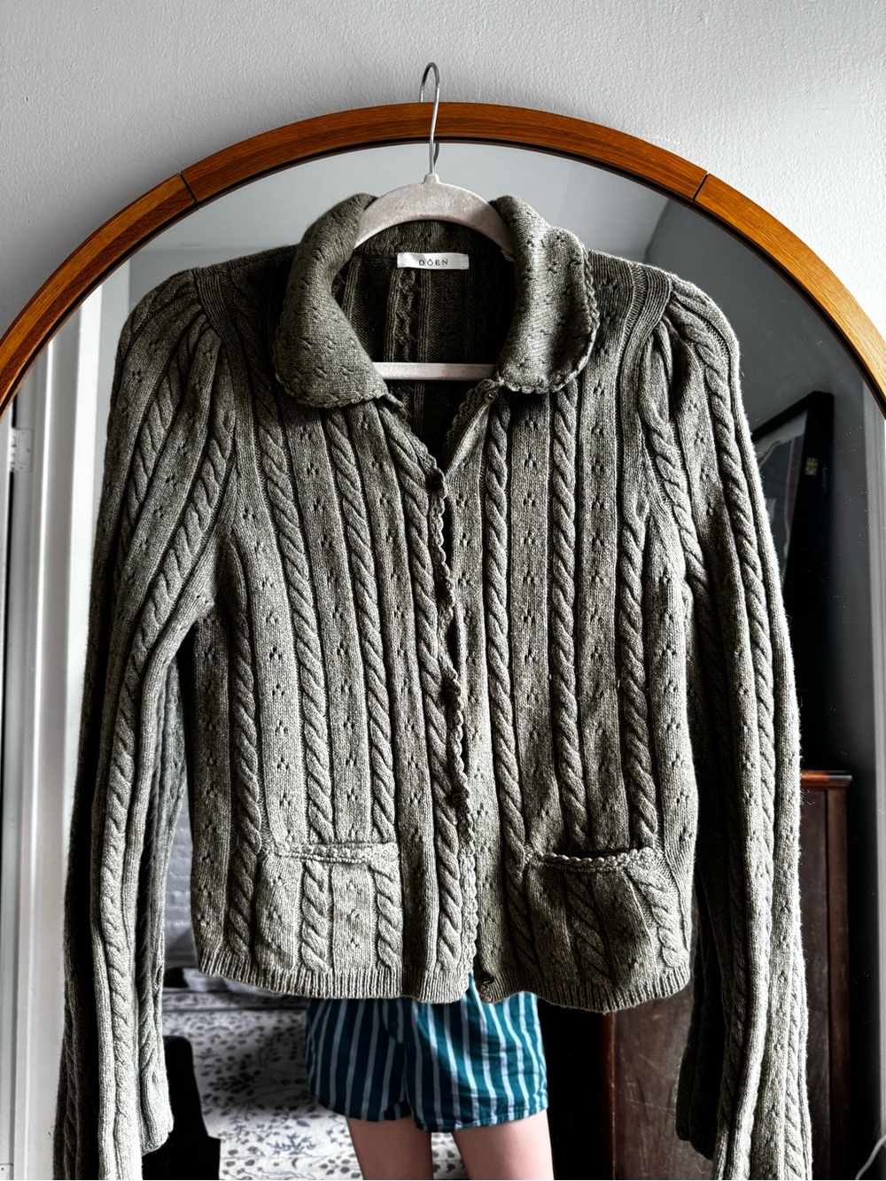 DÔEN Posey Olive Cable Knit Button-Up Cardigan